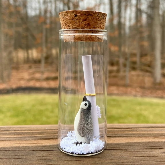 Opvise Handcrafted Glass Message Bottle with Miniature Penguin & Snowflakes - Personalized Keepsake Gift for Anniversary, Valentine's Day, Birthday, Mother’s Day Penguin