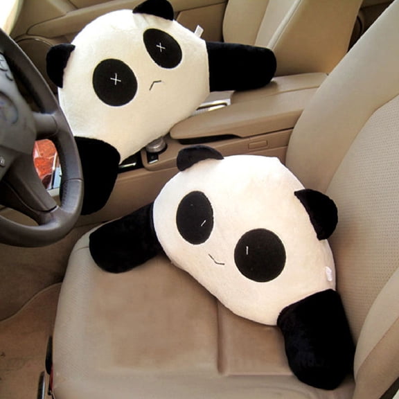 Opvise Headrest Pillow Breathable Comfortable PP Cotton Cute Panda Shape Car Seat Plush Lumbar Pillow for Car
