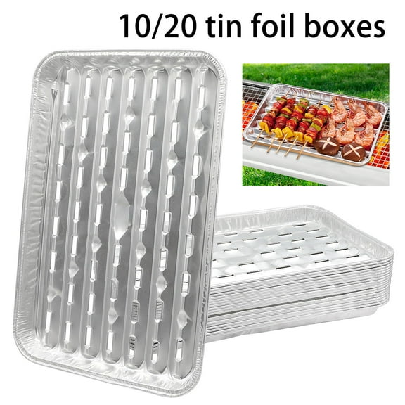 Opvise Heavy-Duty Aluminum Foil Baking Trays with Professional Grill Marks, Grease Control Design, Disposable Oven/BBQ Pans for Grilling, Baking, Roasting (10/20-Pack)