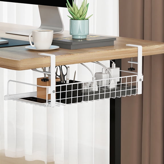 Opvise Heavy Duty Carbon Steel Adjustable Storage Rack for Desk Organizer, No Drilling Clamp-On Design, 1.2-6cm Thickness Compatibility, Workspace Efficiency Enhancer