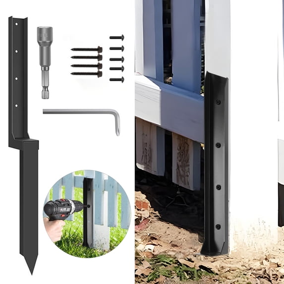 Opvise Heavy-Duty Steel Fence Post Repair Kit with 4.72-Inch Offset Design - No Concrete Needed, Enhanced Stability & Easy Installation for Wooden Fences