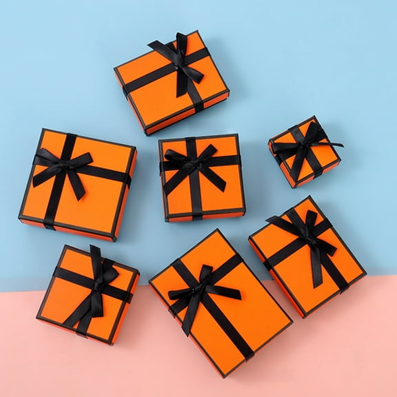 Opvise Jewelry Box Bowknot Design Gift-giving Paper Wedding Party Ring Necklace Earring Packing Case Anniversary Supplies Orange