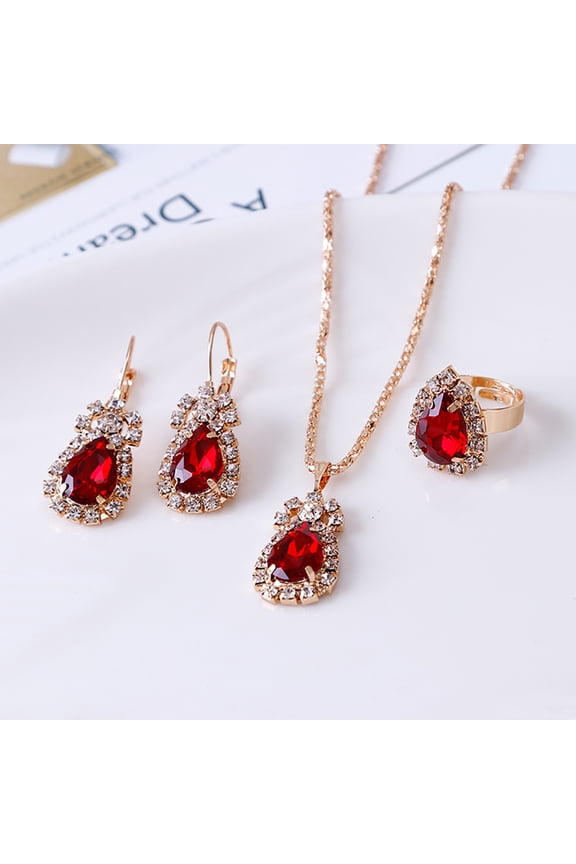 Jewelry Set Eye-catching Easy Matching Women Waterdrop Shiny Rhinestone Necklace Ring Earrings for Party