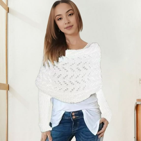 Opvise Knitted Cable Wrap with Sleeves Solid Color Hollow Twist Crochet Pattern Women Shawl Scarf Bohemian Style Sweater Scarf Yellow