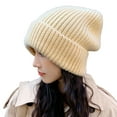 thumbnail image 1 of Opvise Knitted Hat Baggy Slouchy Ribbed Flanging Stretchy Keep Warm Solid Color Autumn Winter Women Men Fashion Beanie Cap for Outdoor Khaki, 1 of 8