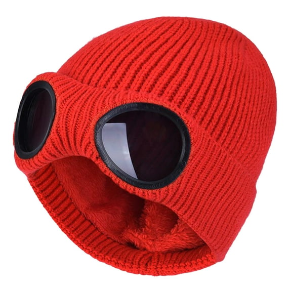 Opvise Knitted Hat Glasses Decor Stretchy Soft Plush Lining Casual Ears Protection Autumn Winter Women Men Fashion Skull Beanie Cap Streetwear Beige