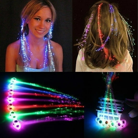 Opvise LED Light Up Braid Luminous Fiber Optic Hairpin Decor for Halloween Party Bar