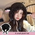 thumbnail image 1 of Opvise Ladies Hat Photo Prop Sheep Ear Decor Solid Color Fluffy Thick Keep Warm Windproof Adjustable Winter Hat for Students Black, 1 of 7