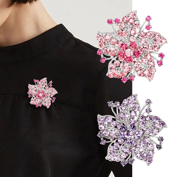 Opvise Lady Brooch Flower Shape Rhinestone Decor Anti-slip Shouder Bag Suit Coat Collar Hat Scarf Decoration Clothes Pin Party Prom Bride Wedding Garment Jewelry