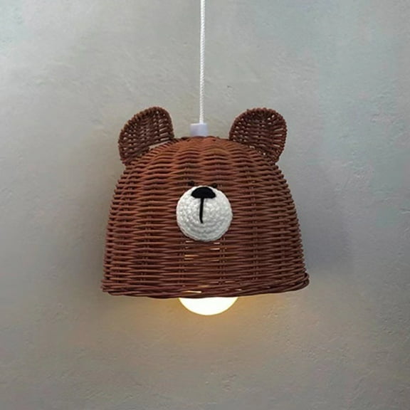 Opvise Lampshade Cover Bear Shape Dust-proof Rattan Lovely Appearance Replacement Lamp Shade for Home
