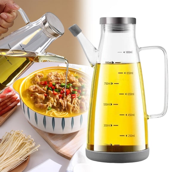 Opvise Large Capacity Oil Pot with Freshness Preservation, Drip-Free Design, Borosilicate Glass Container for Kitchen, Vinegar, Soy Sauce, Cooking Oil – 550ml/750ml/1000ml