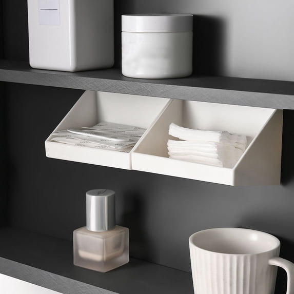 Opvise Large Tilt Opening Adhesive Wall Mount Plastic Storage Rack - Space-Saving Organizer for Home, Kitchen, Bathroom, Cabinet (11cm x 8cm x 8cm)