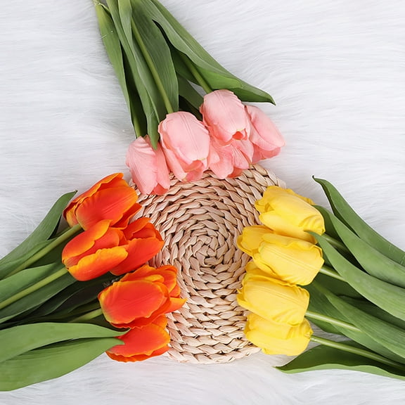 Opvise Lifelike 37cm Artificial Tulip Stems - Faux Silk Flowers for Home Decor, Weddings, Spring Parties, Reusable Vibrant Floral Arrangements Orange