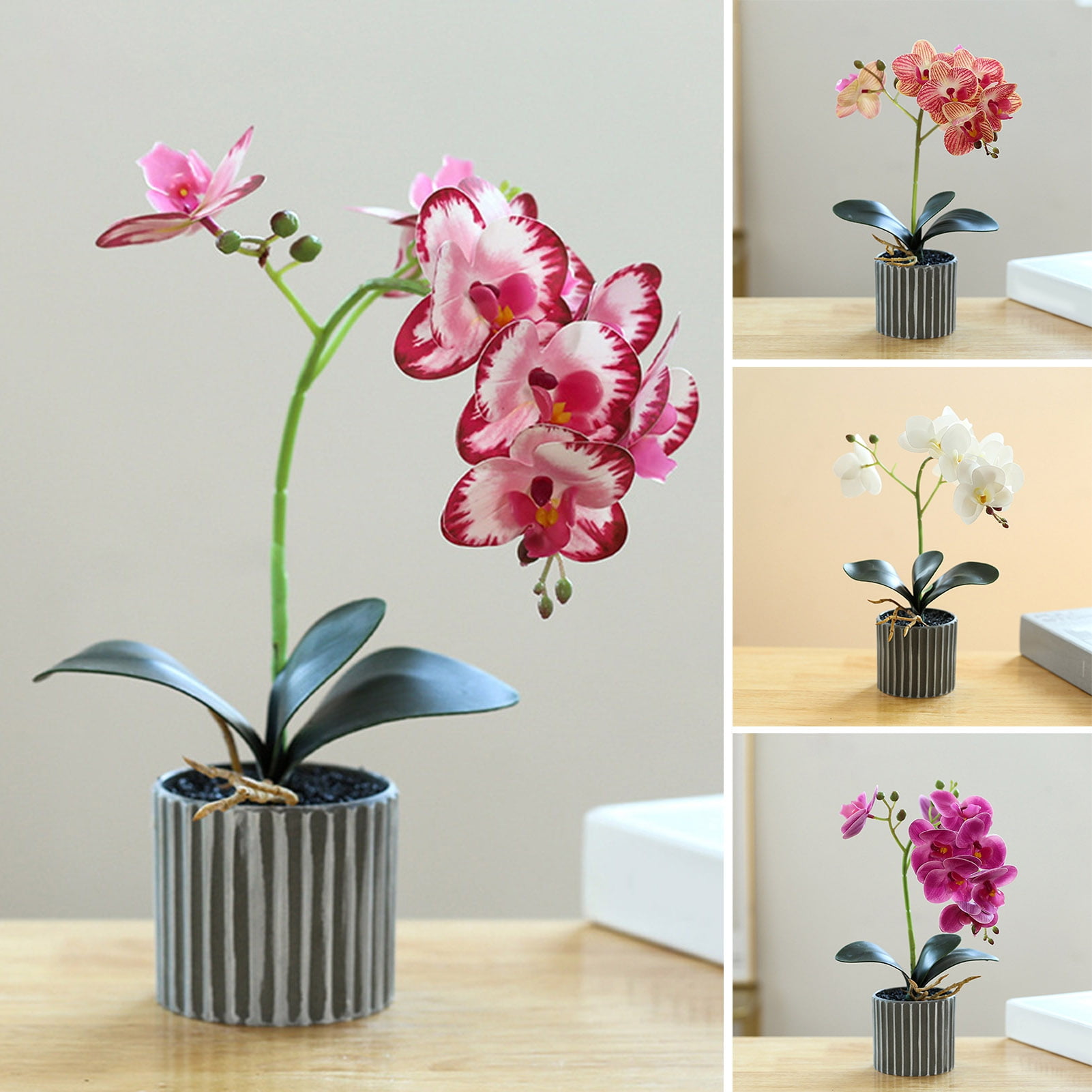 Serene Spaces Living Artificial Orchid In Pot - 26" Tall, 3 White Phalaenopsis, Realistic Home Decor 1 thumbnail image