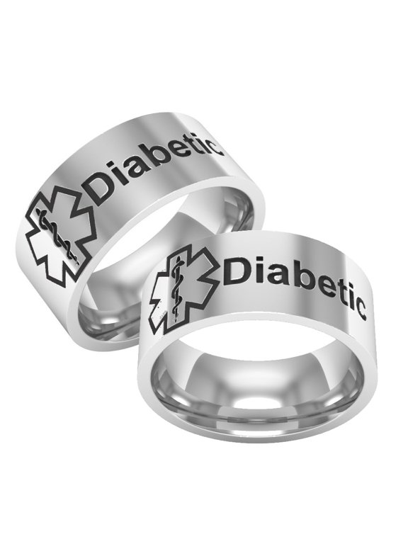 Medical Condition Alert Diabetic Titanium Unisex Band Finger Ring Jewelry Gift