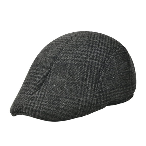 Opvise Men Fashion Beret Plaid Peaked Dome Short Brim Sweat Absorption Vintage Windproof Sun Painter Hat Streetwear Grey