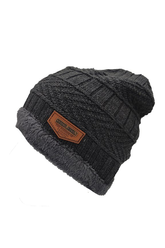 Men Fashion Winter Hat Knitted Unisex Fleece Thickened Soft Keep Warm Cold-proof Plush Solid Color Men Beanie for Daily Wear Coffee