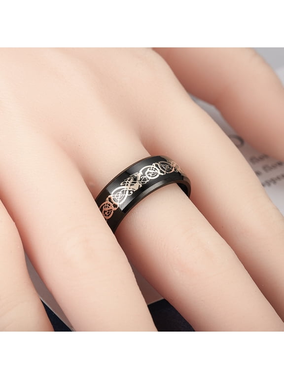 Men Ring Glossy Simple Jewelry Accessory Dragon Pattern Glowing Ring for Dating Golden