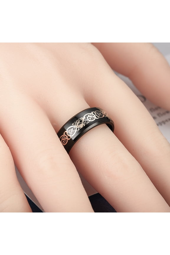 Men Ring Glossy Simple Jewelry Accessory Dragon Pattern Glowing Ring for Dating Golden