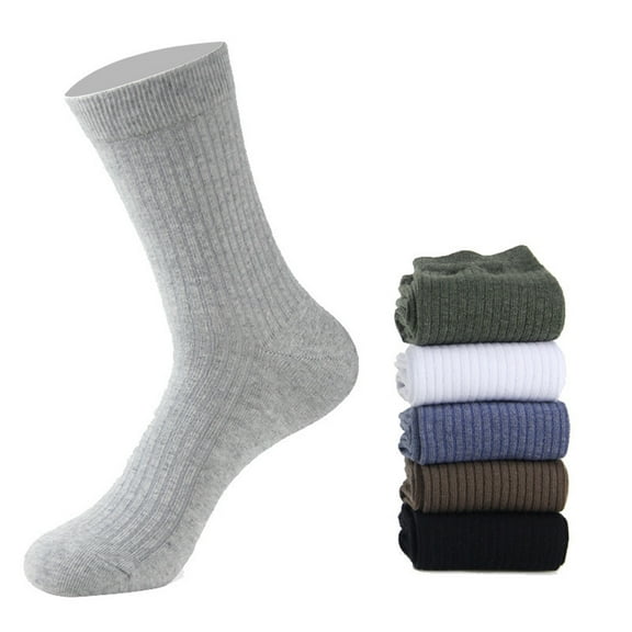 Opvise Mens Socks 1 Pair Men Solid Color Breathable Cotton Ribbed Elastic Middle Tube Crew Socks Coffee