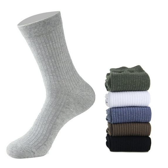 Opvise Mens Socks 1 Pair Men Solid Color Breathable Cotton Ribbed Elastic Middle Tube Crew Socks Dark Blue