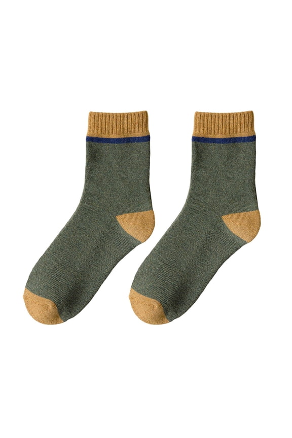 Mens Socks 1 Pair Mid Calf Socks Contrast Color Moisture Wicking Thickened Stretchy Terry Coldproof Soft Autumn Winter Men Sports Socks Daily Wear Green