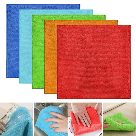 Opvise Microfiber Cleaning Cloth 9 Colors Absorbent Lint-free Dishcloth with Reinforced Edge Reusable Cleaning Rags for Housekeeping Kitchen Car