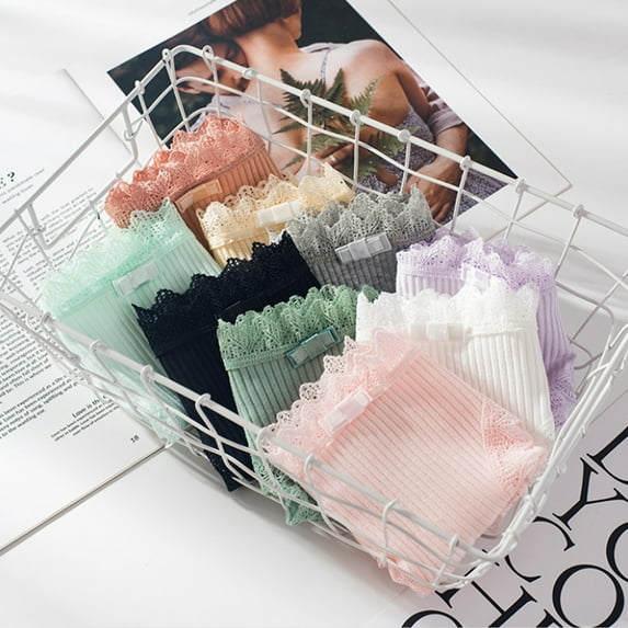 Opvise Mid-rise Briefs Thin Breathable Lace Decor Panties for Inner Wear Pink