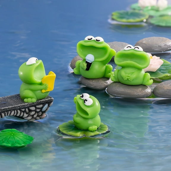 Opvise Mini Resin Frog Figurines Set - Durable Non-Toxic Decorations for Fairy Garden, Cake Toppers, DIY Crafts, Desktop & Party Table Decor 1 Set