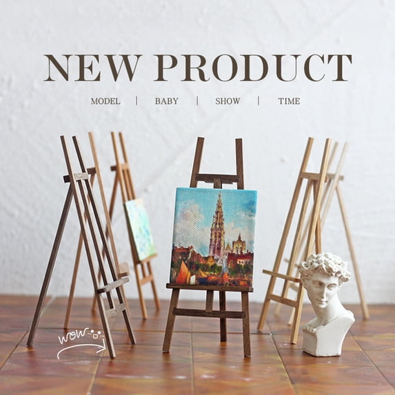 Opvise Miniature Easel Stand Solid Wood Realistic DIY Crafts Gifts Toys Studio Furniture 1:12 Dollhouse Scene Ornament Mini Artist Painting Display Easel Dollhouse Accessories