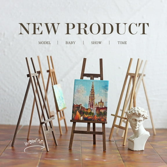 Opvise Miniature Easel Stand Solid Wood Realistic DIY Crafts Gifts Toys Studio Furniture 1:12 Dollhouse Scene Ornament Mini Artist Painting Display Easel Dollhouse Accessories