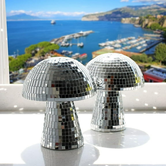 Opvise Mushroom Disco Ball Handmade Mirror Glass Rotating Reflective Decor for Home Party Wedding Holiday Bar Centerpiece Elegant Light Reflection