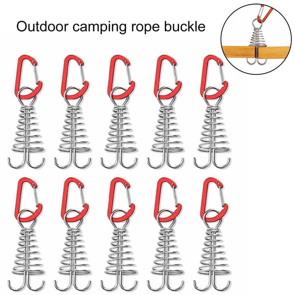 Opvise Octopus Deck Peg Spiral Shaped Adjustable Spring Durable Outdoor Camping Octopus Rope Buckle with Carabiner Hook for Hiking