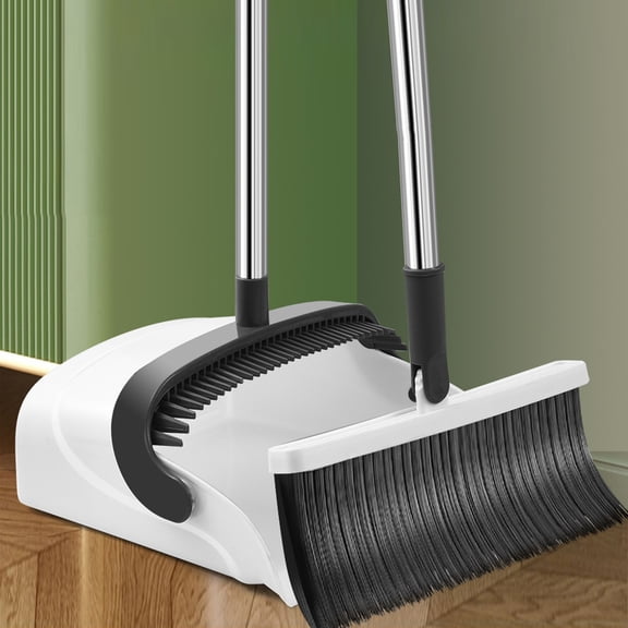 Opvise PET-Reinforced Broom & Dustpan Set with Ergonomic Handle, Built-In Comb Teeth, 180° Rotating Head, Hanging Clip - Efficient Floor Cleaning Kit for Home & Kitchen