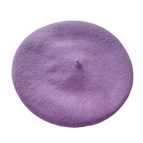 Opvise Painter Hat No Brim Retro Wind-proof Flat Top Artist Style Decorate French Artist Beret Hat for Winter Yellow