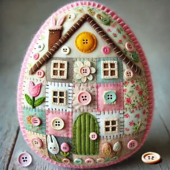 Opvise Patchwork Felt Egg House DIY Kit - Creative Easter Craft Set with Embroidery Pattern, User-Friendly Crafting Supplies for Home Decor & Handmade Gifts B