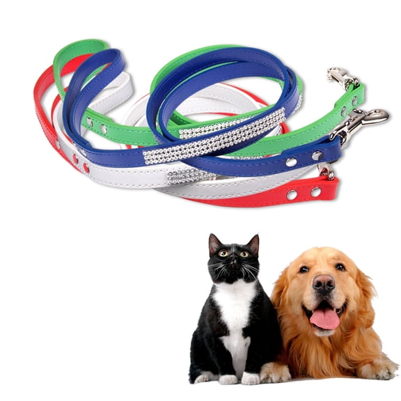 Opvise Pet Dog Leash Sparkling Rhinestone Design with Hanging Hook Comfortable to Wear Artificial Leather Leash White