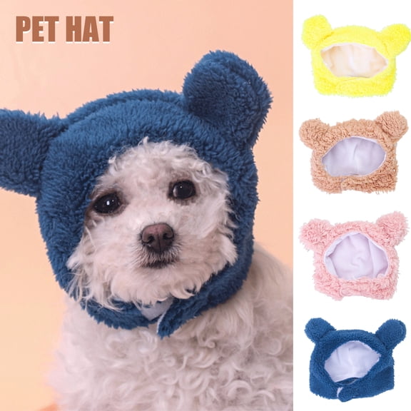 Opvise Pet Headgear Cartoon Shape Super Soft Fastener Tape Non-Fading Ultra-Thick Dress Up Polar Fleece Cat Headwear Pet Dog Winter Warm Hat Decor Pet Supplies Pink