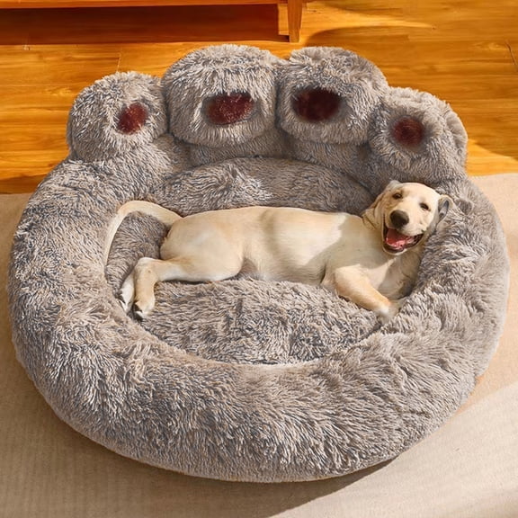 Opvise Pet Nest Paw-Shaped Pet Bed Warm Comfortable Anti-Slip Fluffy Plush Cat Dog Sleeping Nest Pet Supplies Brown