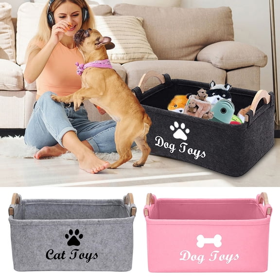 Opvise Pet Toy Storage Box Lightweight Flexible Large Capacity Storage Basket Organizer for Toys Coats Blankets Black