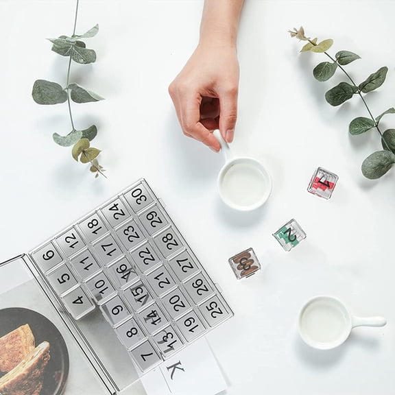 Opvise Pill Box Grid Design Transparent Large Capacity Date Marking Portable Monthly Pill Storage Case Household Supplies Clear