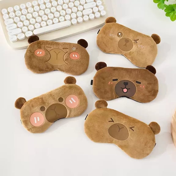 Opvise Plush Bear Eye Mask for Hot & Cold Therapy, Spa & Sleep Aid, Adjustable Elastic Strap, Light Blocking, Cute Capybara Design, Migraine Relief, Universal Fit