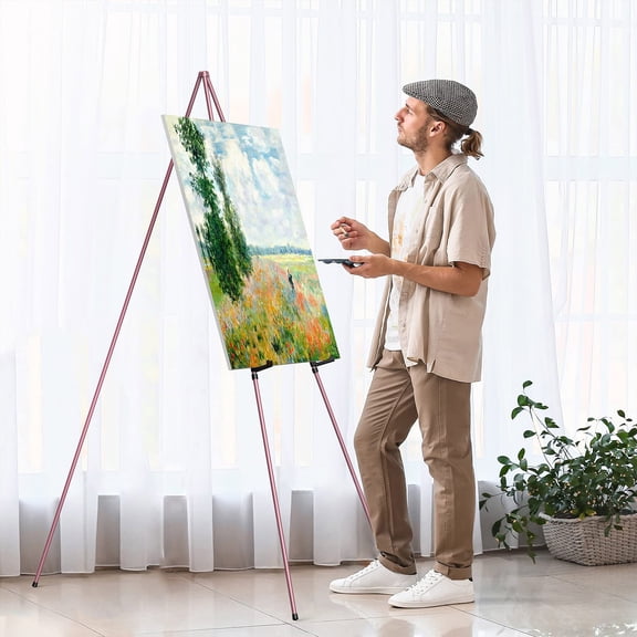 Opvise Portable Aluminum Alloy Foldable Easel Stand - Adjustable Height Lightweight Art Display Board for Wedding, Classroom, Office & Home Studio