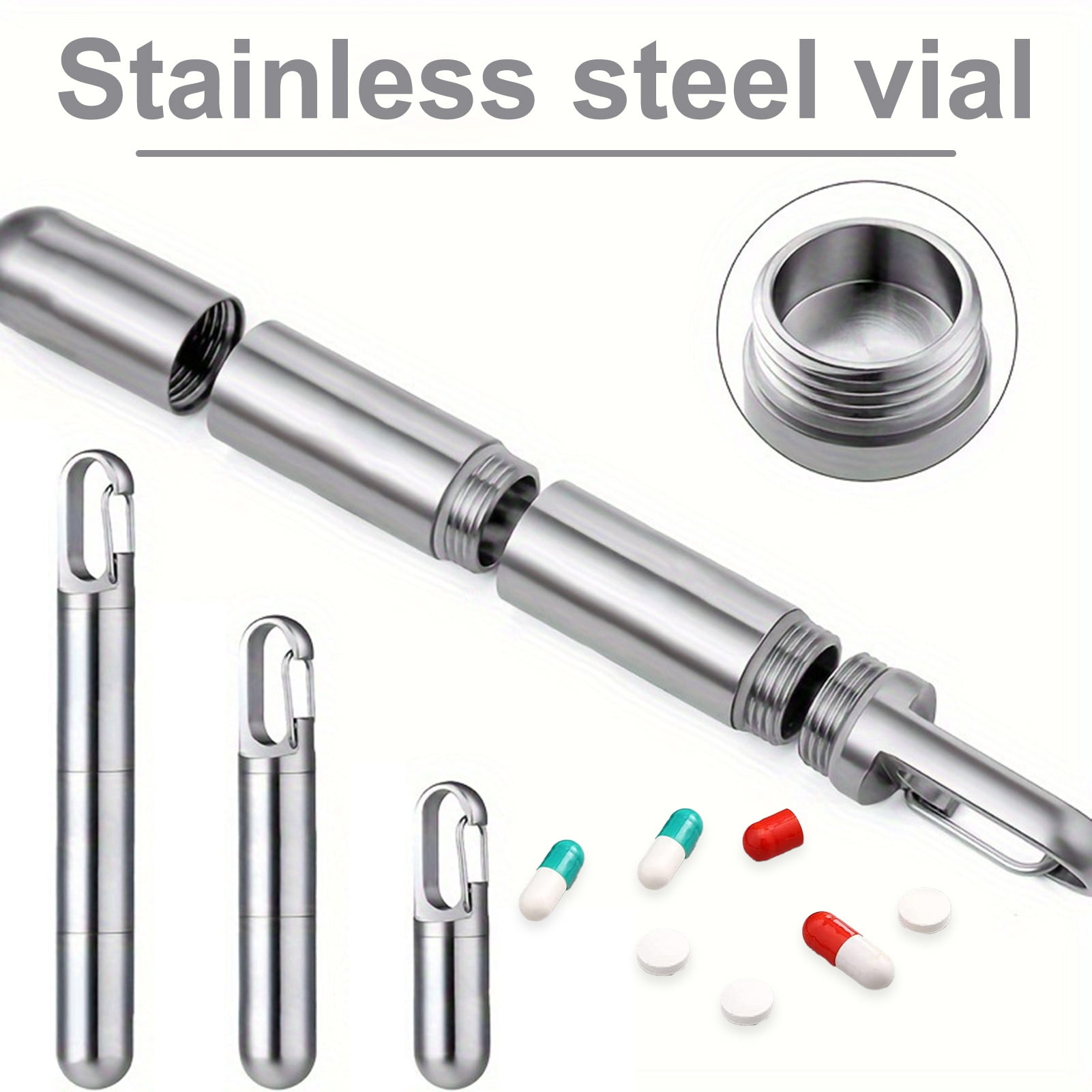 Opvise Portable Pill Box Keychain Small Waterproof Stainless Steel Pill ...