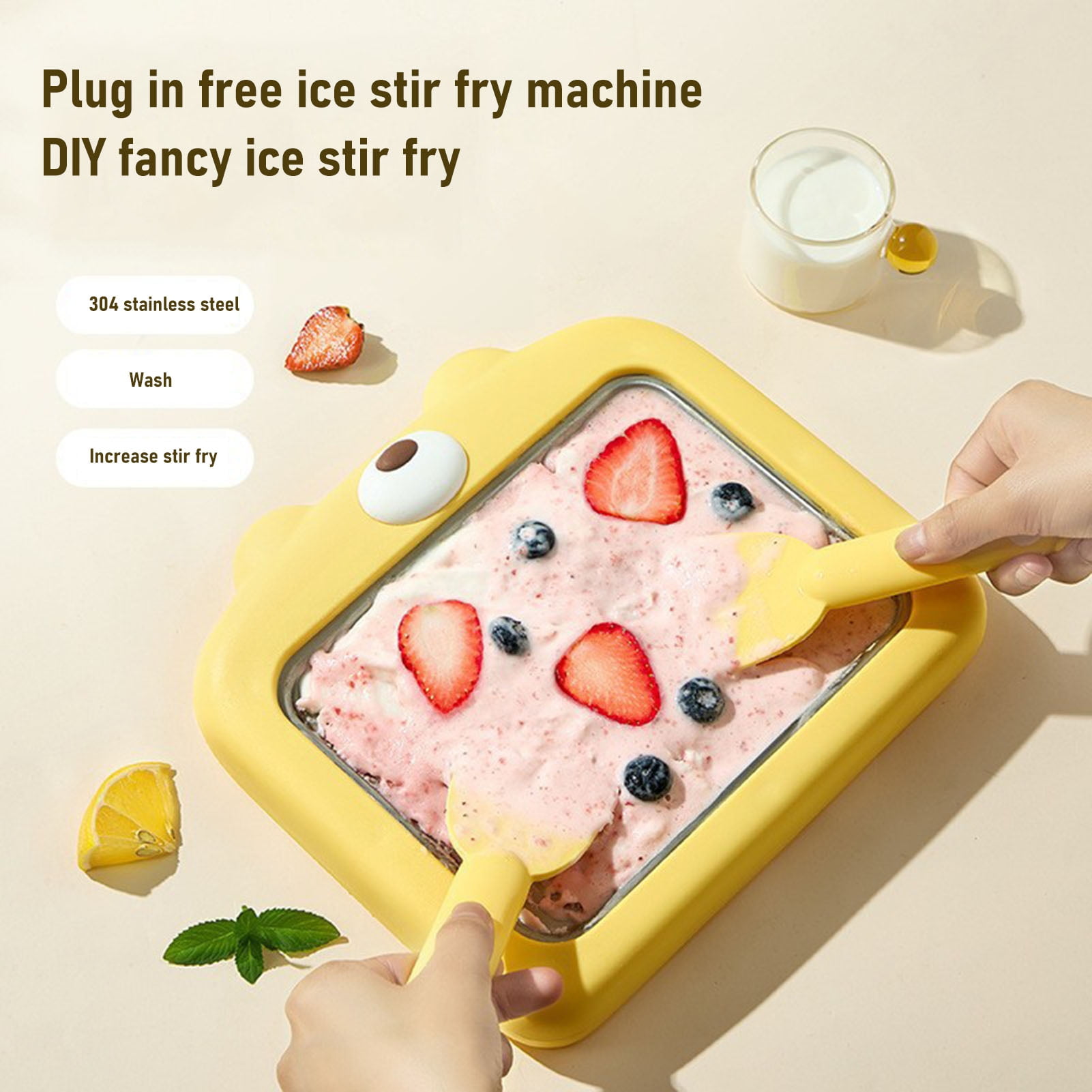 Opvise Premium 304 Stainless Steel Manual Yogurt & Ice Cream Maker - BPA-Free, Eco-Friendly, Easy-Clean Homemade Frozen Dessert Machine with 2 Spatulas