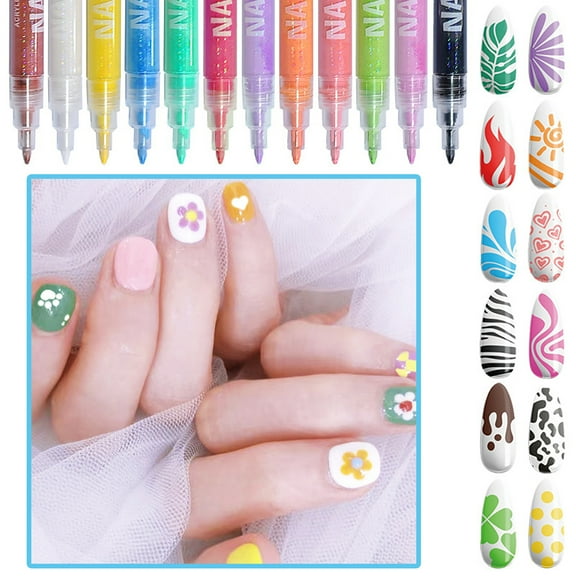 Opvise Professional 12 Colors Water-Based Nail Art Pen Set - Precision Tip for Intricate DIY Designs, Quick-Drying & Non-Toxic, Gift-Ready Packaging A