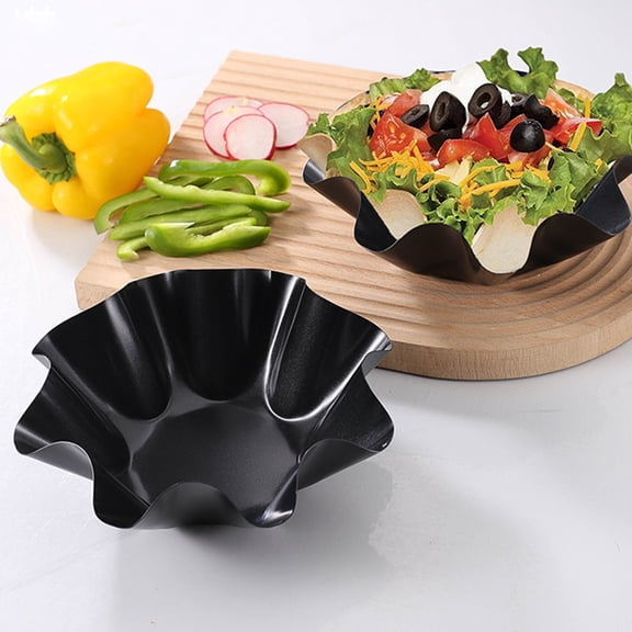 Opvise Professional 4-Piece Carbon Steel Baking Mold Set - Nonstick Flower Design for Even Heating, Taco Bowls, Cakes, Dips, Home & Commercial Kitchen Essential