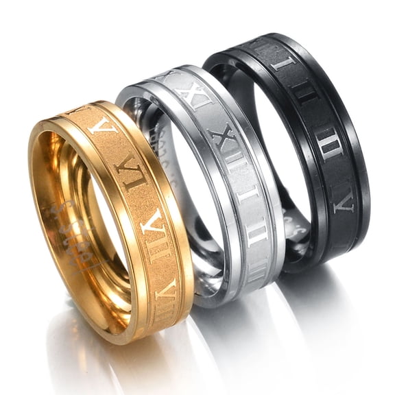 Opvise Punk Ring Creative Unisex Titanium Steel Roman Numerals Ring for Party Gift Daily Life