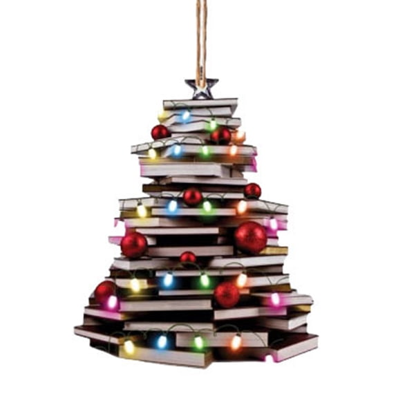 Opvise Reading Vintage Book Christmas Ornament Acrylic Craft Colorful Stacked Book Hanging Ornament Christmas Tree Decorative Props Holiday Party Home Decoration for Christmas C