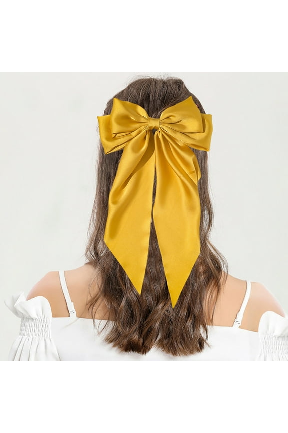 Ribbon Bowknot Decor Hair Pin Satin Fabric Spring Hair Clip Anti-slip Design Decorative Bow Ribbon Back Head Hair Clip Hair Accessory Pink